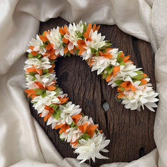 Vriksham  Artificial Two  Flowers Combination Gajra For Hair Bun-Orange White-HF-H1001