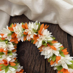 Vriksham  Artificial Two  Flowers Combination Gajra For Hair Bun-Orange White-HF-H1001