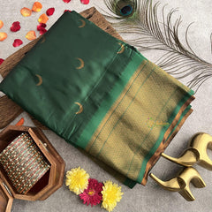 Bottle Green Chandrakor Paithani Soft Silk Saree-VS4102