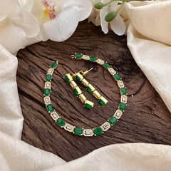 Simple Gold Alike American Diamond Neckpiece-Green-G14060