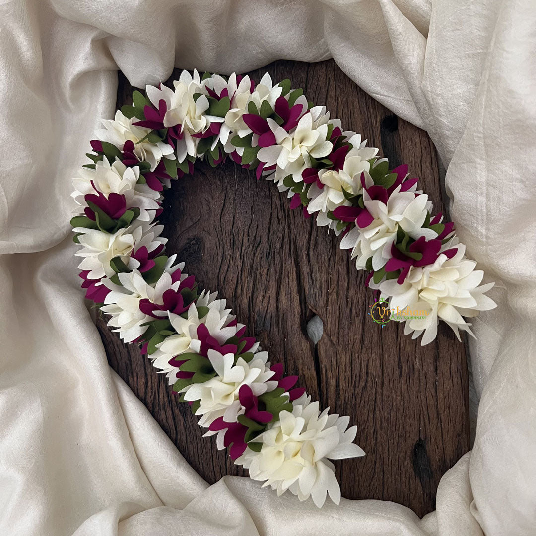Vriksham  Artificial Two  Flowers Combination Gajra For Hair Bun-Pink White-HF-H1002