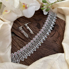 Designer American Diamond Neckpiece-Pastel Pink-G14065