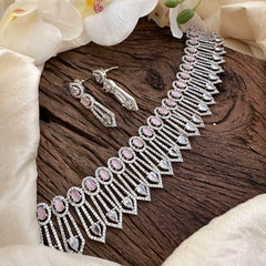 Designer American Diamond Neckpiece-Pastel Pink-G14065