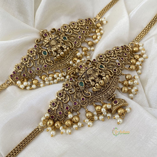 Gold look alike Traditional Lakshmi Vangi / Armlets with Pearls And Ghungroo -G11421