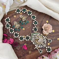 Premium Victorian Diamond Peacock Pendant Neckpiece-VV1753