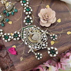 Premium Victorian Diamond Peacock Pendant Neckpiece-VV1753