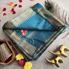 Peacock Blue All Over Minakari Work Paithani Saree-VS4123