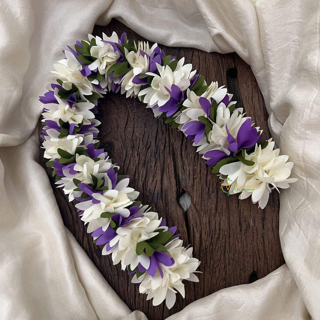 Vriksham  Artificial Two  Flowers Combination Gajra For Hair Bun-Lavender White-HF-H1003