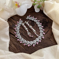 Elegant American Diamond Neckpiece-Pink-G14071