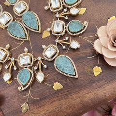 Exclusive Aqua Blue Victorian Diamond Short Neckpiece-VV1940