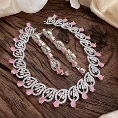 Elegant American Diamond Neckpiece-Pink-G14071