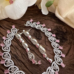 Elegant American Diamond Neckpiece-Pink-G14071