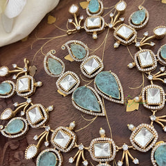 Exclusive Aqua Blue Victorian Diamond Short Neckpiece-VV1940