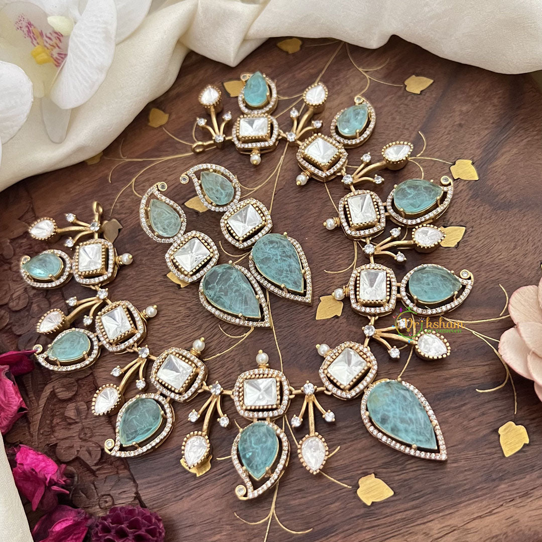 Exclusive Aqua Blue Victorian Diamond Short Neckpiece-VV1940
