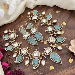 Exclusive Aqua Blue Victorian Diamond Short Neckpiece-VV1940