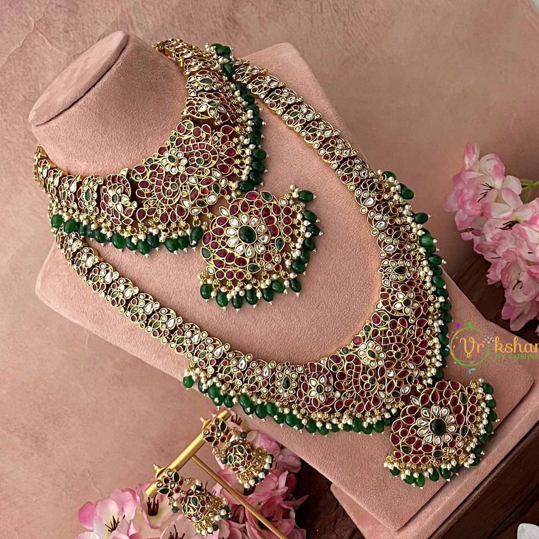 Vriksham Classic Dual Peacock & Floral Bridal Set-Green Bead-G20766