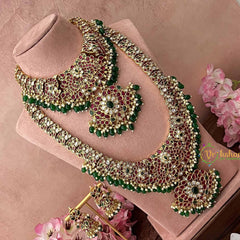 Vriksham Classic Dual Peacock & Floral Bridal Set-Green Bead-G20766