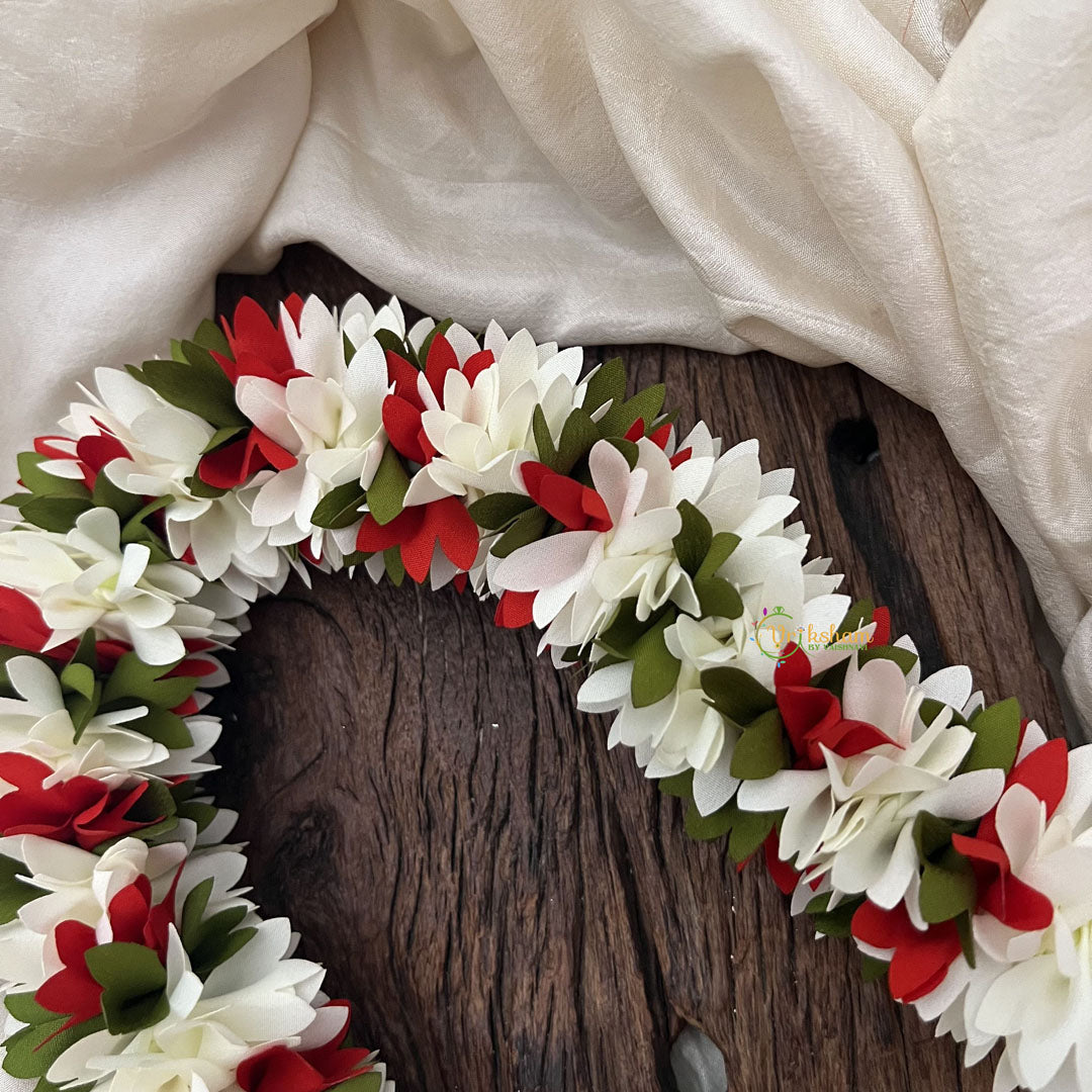 Vriksham  Artificial Two  Flowers Combination Gajra For Hair Bun-Red White-HF-H1000