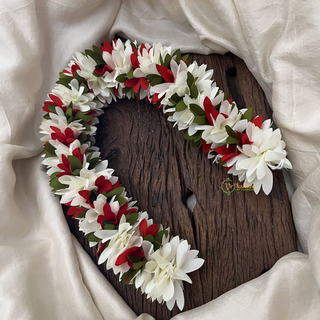 Vriksham  Artificial Two  Flowers Combination Gajra For Hair Bun-Red White-HF-H1000