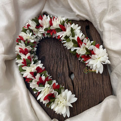 Vriksham  Artificial Two  Flowers Combination Gajra For Hair Bun-Red White-HF-H1000