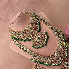 Vriksham Classic Dual Peacock & Floral Bridal Set-Green Bead-G20766