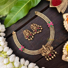 Vriksham Premium Lakshmi Dual Peacock Jadau Addigai-Red Green-Gold Bead-G21287