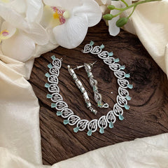 Elegant American Diamond Neckpiece-Pastel Green-G14070