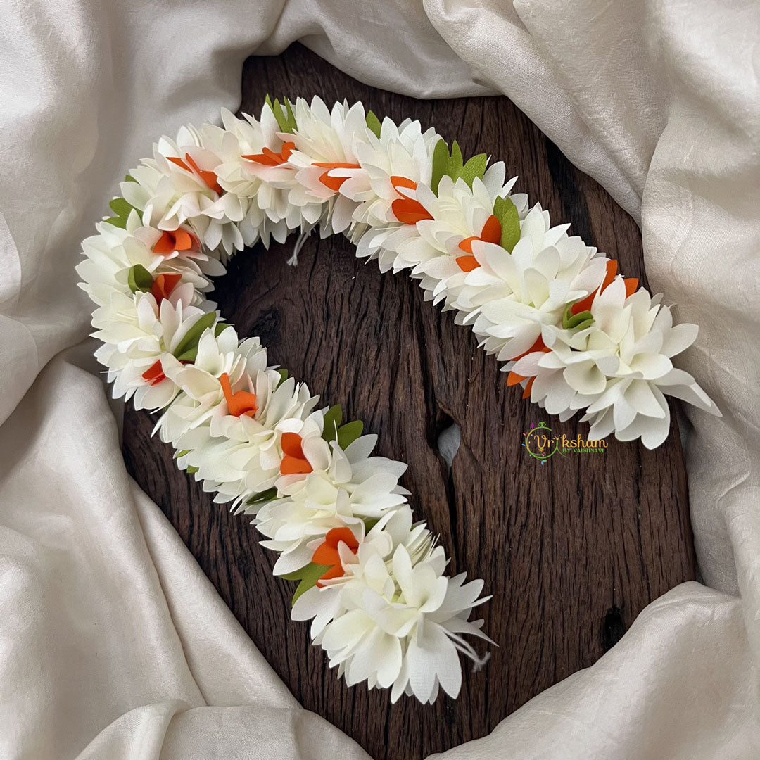 Vriksham Artificial  Mixed Orange White Gajra Veni for Hair Accessories-HF-H1081