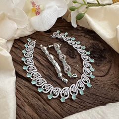 Elegant American Diamond Neckpiece-Pastel Green-G14070