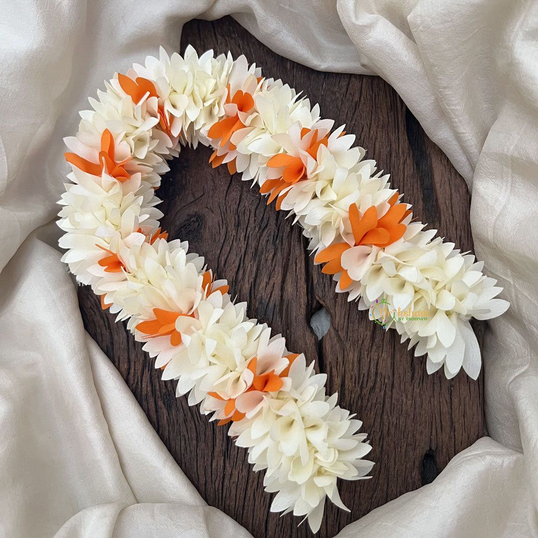 Vriksham Artificial  Mixed Orange White Gajra Veni for Hair Accessories-HF-H1080