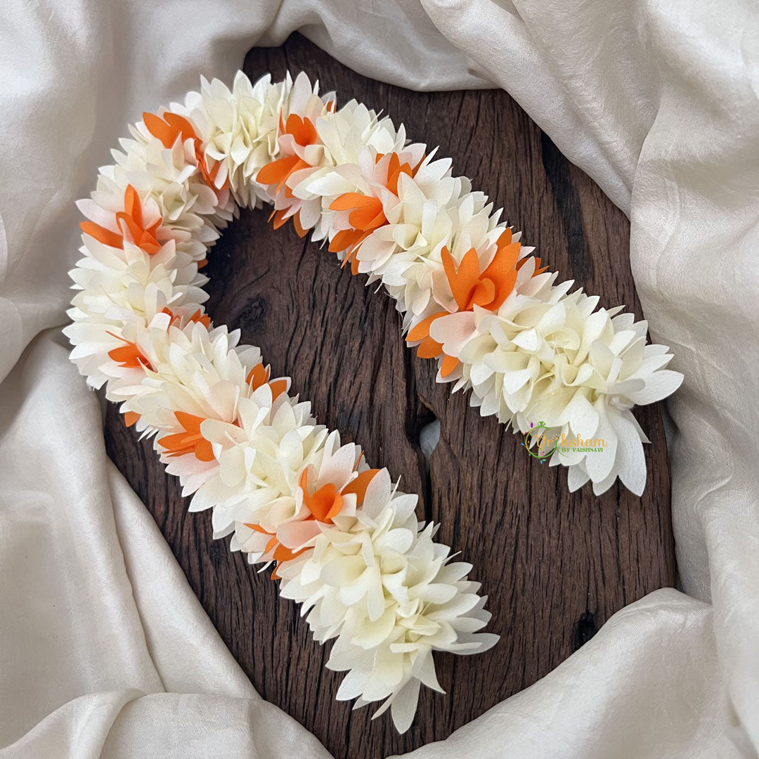 Vriksham Artificial  Mixed Orange White Gajra Veni for Hair Accessories-HF-H1080