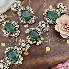 Emerald Green Victorian Diamond High Neck Choker-VV107