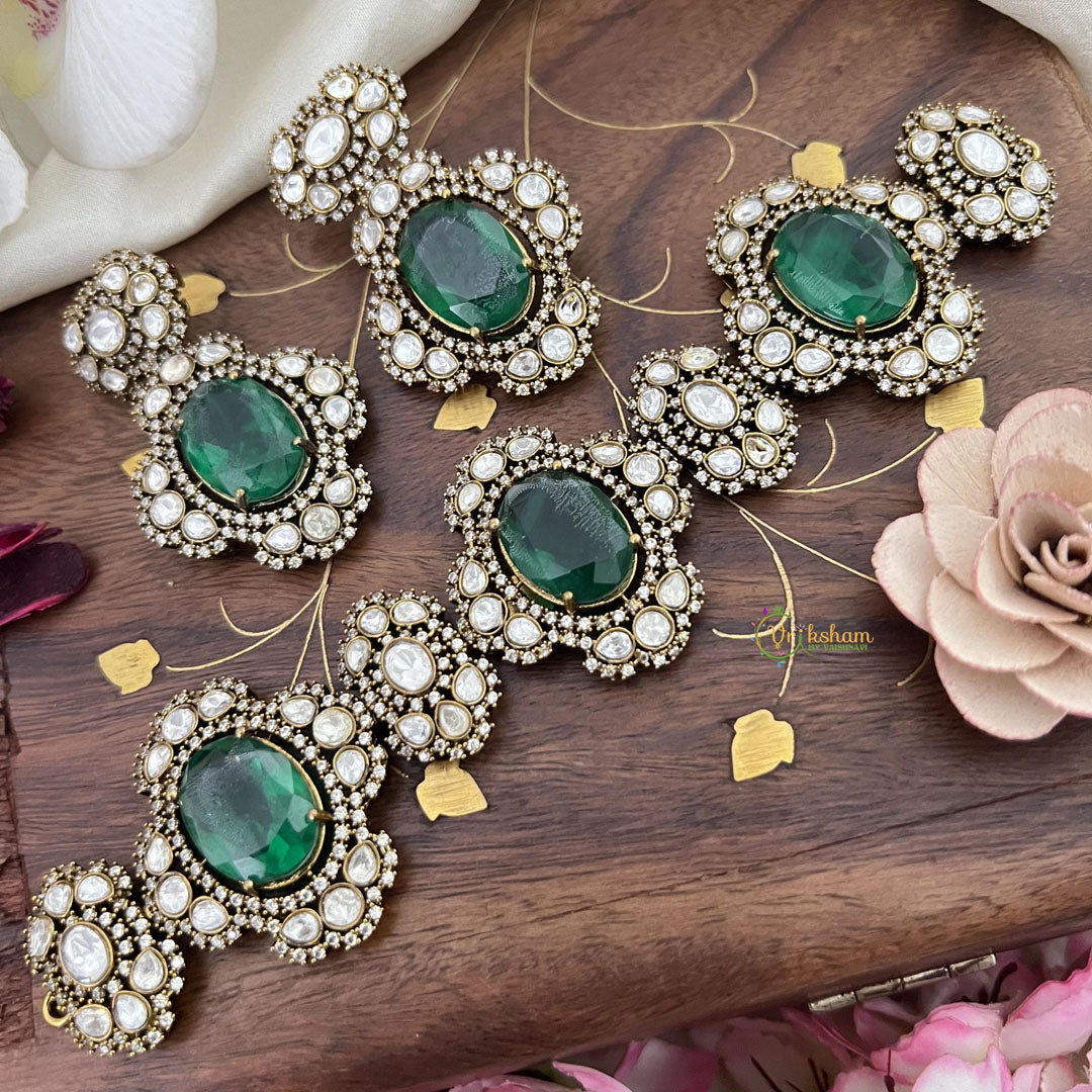 Emerald Green Victorian Diamond High Neck Choker-VV107