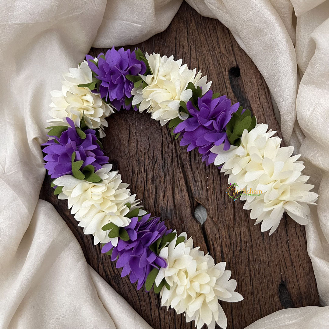 Vriksham Artificial  Mixed Lavender & White Gajra Veni for Hair Accessories-HF-H1077