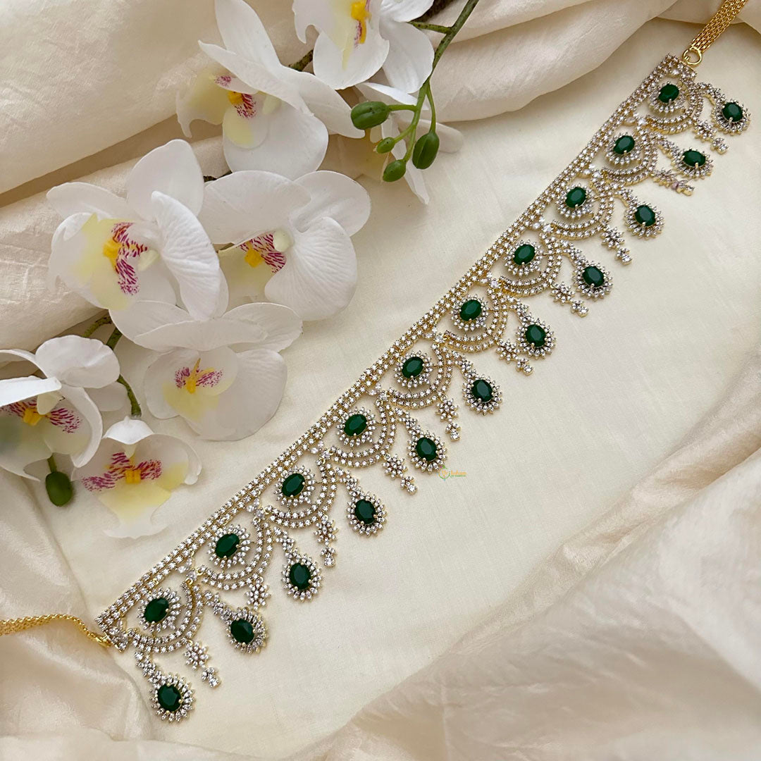 Premium Bridal American Diamond Hip Chain-Green-G14056