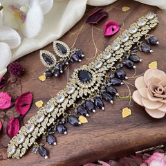 Precious Victorian Diamond High Neck Choker-Tilak-Purple-VV1901