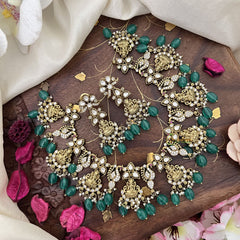 Gold Alike Lakshmi Victorian Diamond Short Neckpiece -Green Beads-VV1468