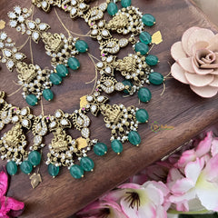 Gold Alike Lakshmi Victorian Diamond Short Neckpiece -Green Beads-VV1468