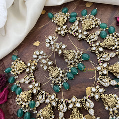 Gold Alike Lakshmi Victorian Diamond Short Neckpiece -Green Beads-VV1468