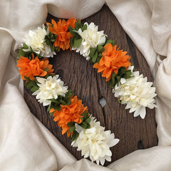 Vriksham Artificial  Mixed Orange & White Gajra Veni for Hair Accessories-HF-H1075