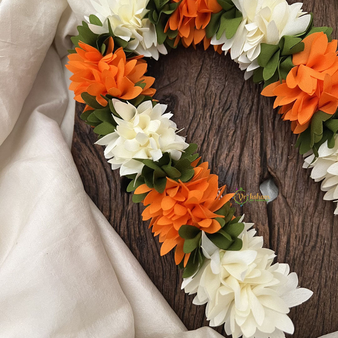 Vriksham Artificial  Mixed Orange & White Gajra Veni for Hair Accessories-HF-H1075