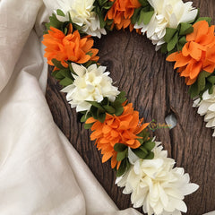 Vriksham Artificial  Mixed Orange & White Gajra Veni for Hair Accessories-HF-H1075