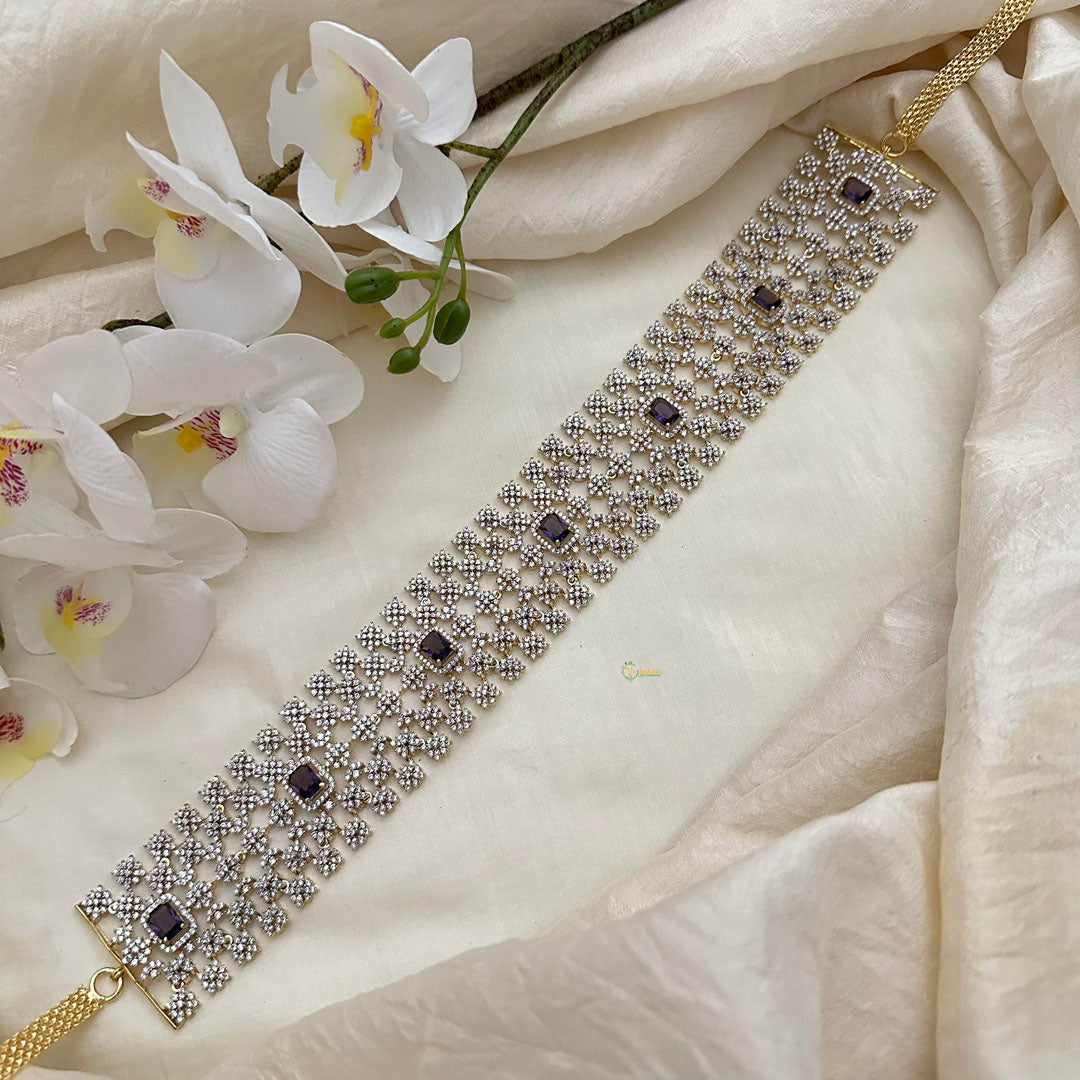 Stylish Bridal American Diamond Hip Chain-Purple-G14059