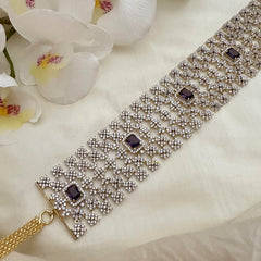 Stylish Bridal American Diamond Hip Chain-Purple-G14059