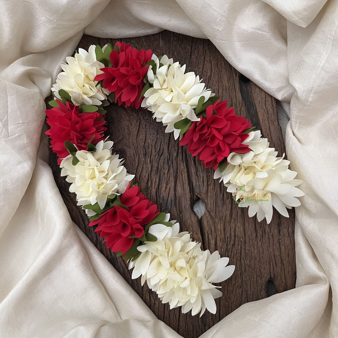 Vriksham Artificial  Mixed Dark Red & White Gajra Veni for Hair Accessories-HF-H1074