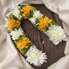Vriksham Artificial  Mixed Dark Yellow & White Gajra Veni for Hair Accessories-HF-H1073