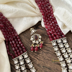 Royal 5 Layer Victorian Diamond Necklace-Maroon Beads-VV1559