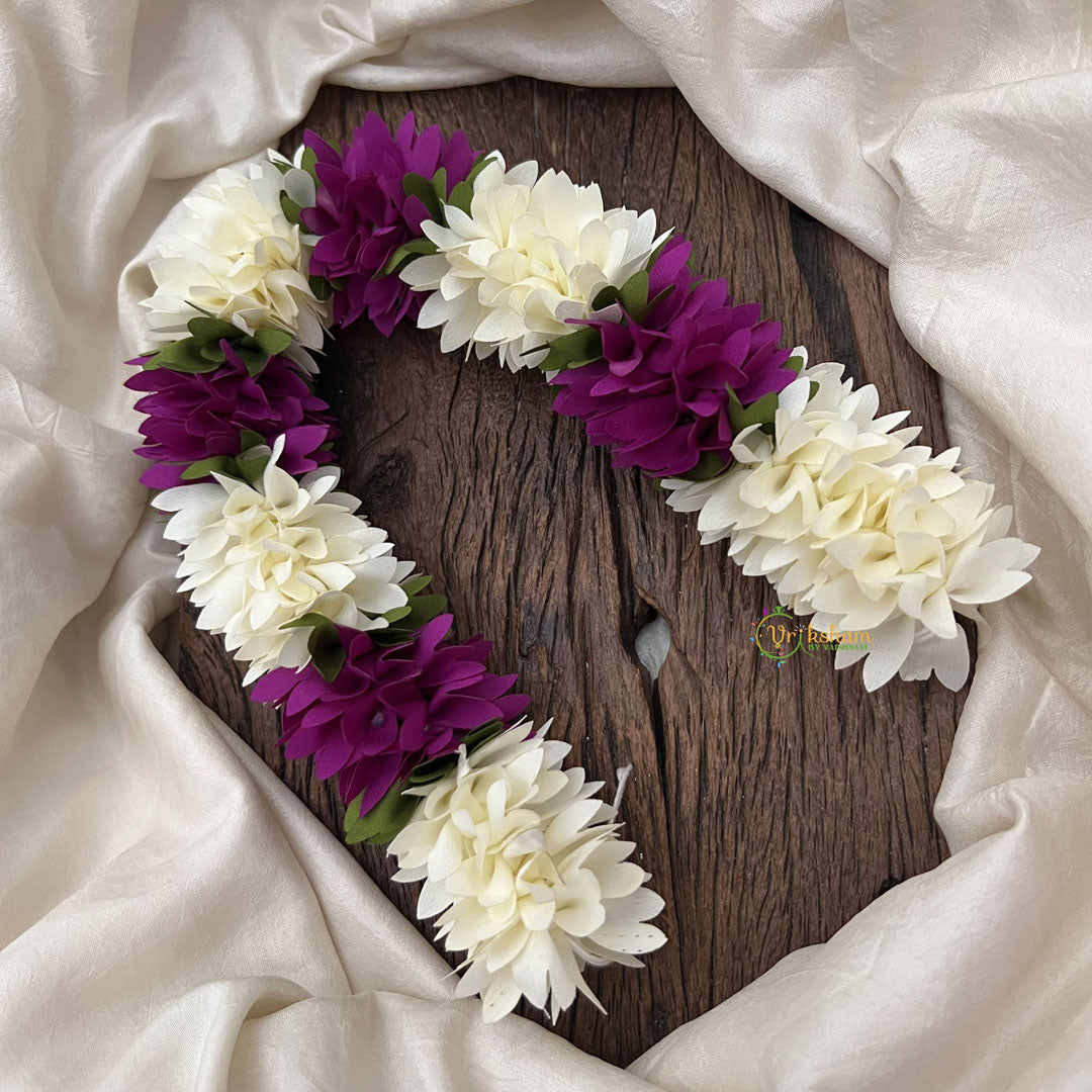 Vriksham Artificial  Mixed Dark Purple & White Gajra Veni for Hair Accessories-HF-H1072