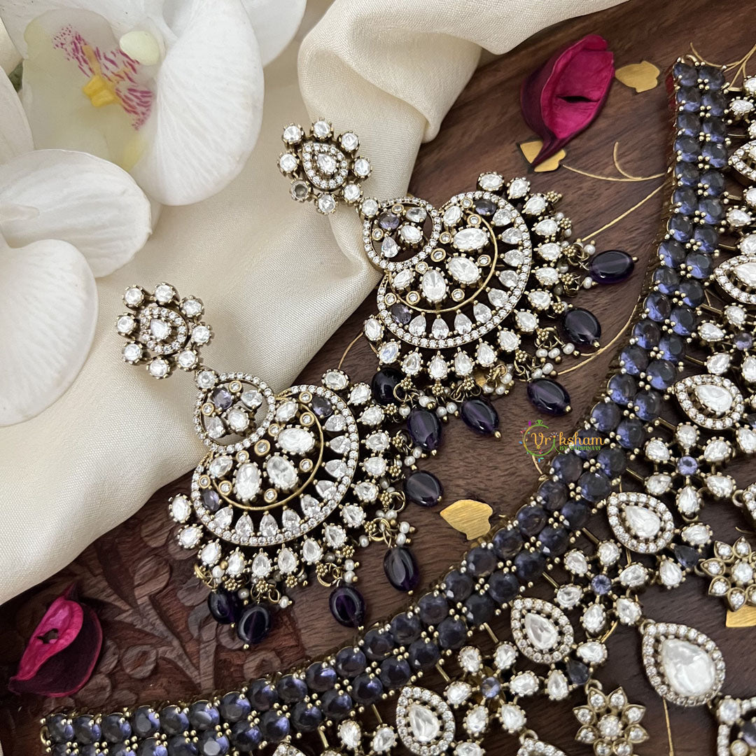 Premium Purple Victorian Diamond Bridal Choker-Pearl-VV1671