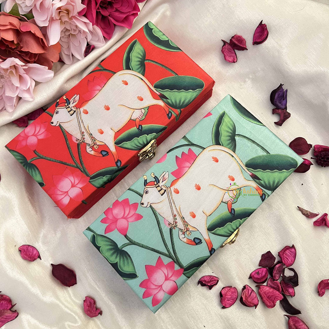 Vriksham Sacred Cow & Lotus Print Diya Decorative Gift Box (Set of 2)-RG358